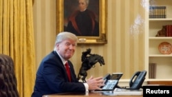 Дональд Трамп в Овальном кабинете Белого дома под портретом Эндрю Джексона