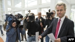 Dutch far-right Party for Freedom (PVV) leader Geert Wilders casts his vote in The Hague.