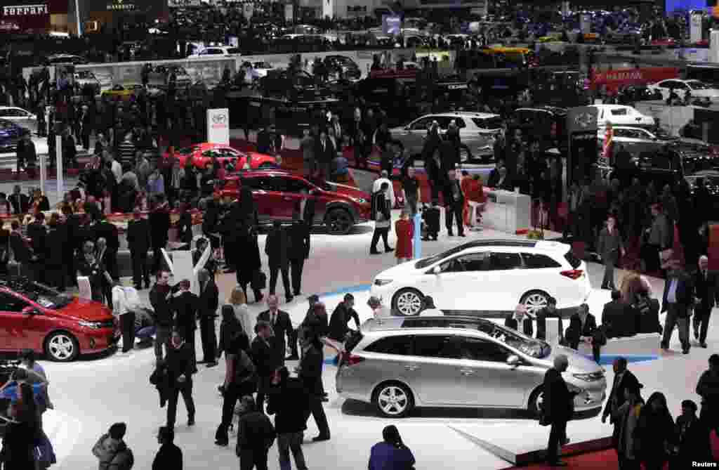 The exhibition hall during the first day of the Geneva Motor Show