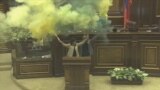 Armenia - Video streamed live on the Armenian parliament's YouTube channel showed opposition lawmakers setting off smoke bombs in the chamber. Yerevan screen grab