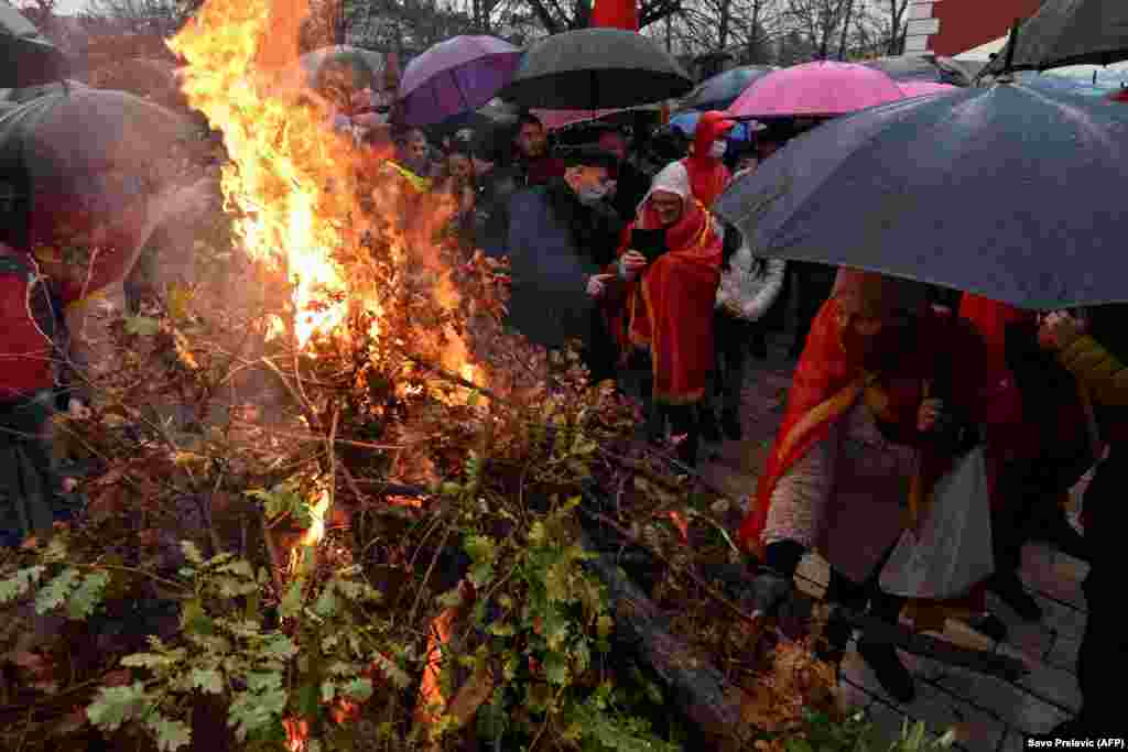 Montenegrin believers burn oak trees in Cetinje. 