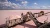 Wagons are filled with pink salt on the shores of Sasyk-Sivash Lake, near the city of Yevpatoria on Ukraine&#39;s Black Sea coast.
