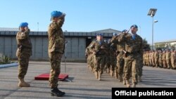 Lebanon - Armenian soldiers of the UN Interim Force in Lebanon march a an official ceremony.