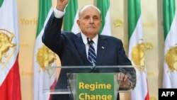 Rudy Giuliani, Former Mayor of New York City speaks to the Organization of Iranian American Communities during their march to urge "recognition of the Iranian people's right for regime change". September 24, 2019