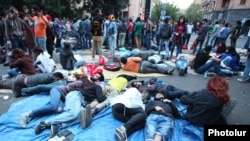 Armenia - Young activists block Yerevan's Marshal Bagramian Avenue in protest against an electricity price hike, 27Jun2015.