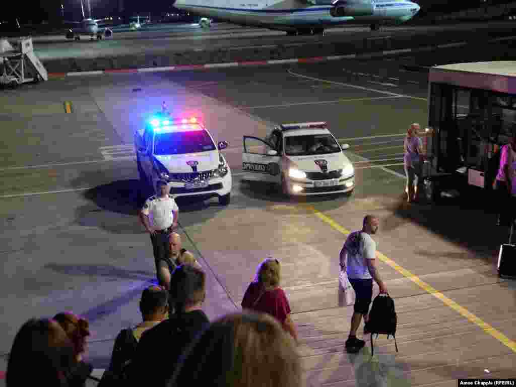 Security was heightened at the airport in Tbilisi as passengers disembarked in the early hours of June 22. Russian&nbsp;President Vladimir Putin has temporarily banned Russian airlines from flying to Georgia with a decree that takes effect on July 8.
