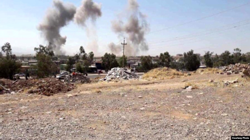 تصویری از انفجارهای حمله قبلی موشکی سپاه به مقر حزب دموکرات کردستان در کوی‌سنجق
