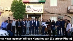 Members of the city council in the city of Abadan hosting journalists and reporters on the national day for reporters on August 16, 2018.