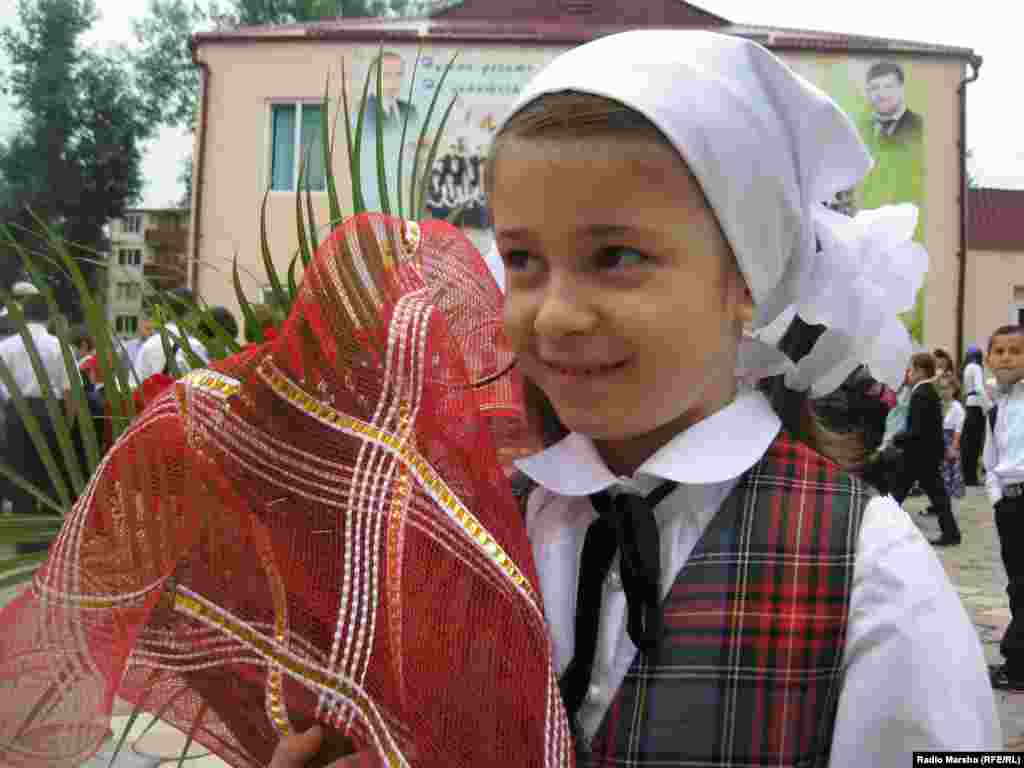 It's Fatima's first day of school at School No. 60 in Grozny, Chechnya.