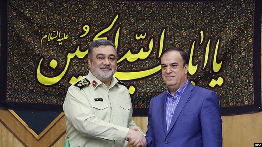 Iran's police chief with his Syrian counterpart Hassan Ma'arouf. Undated.