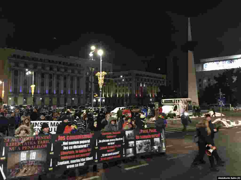 Piața Revoluției, participanții la marș se îndreaptă spre poarta Palatului Regal.