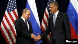 U.S. President Barack Obama (right) meets with Russian President Vladimir Putin during the United Nations General Assembly in New York on September 28.