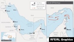 Карта Персидского залива и (справа) Ормузского пролива 