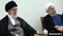 Iran's Supreme Leader Ayatollah Ali Khamenei (L), and Iranian President Hassan Rouhani attend Supreme Leader’s meeting, 24Aug2016