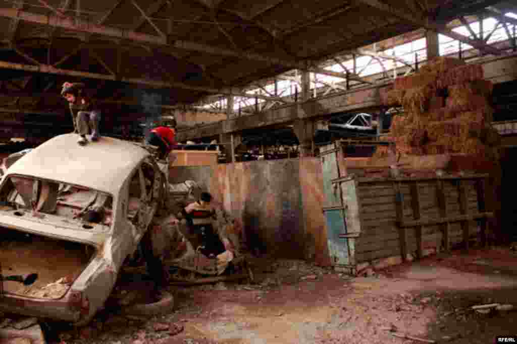 The wreckage at the site has become a children's playground.