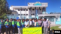 Iran - Neishabour: Railway Workers are striking over unpaid wages. The banner says "We want our unpaid wages".