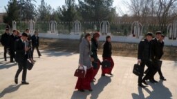 Turkmenistan. Students coming from school. People. February 2018