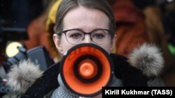 RUSSIA -- Presidential hopeful Ksenia Sobchak attends an election campaign in the city of Berdsk, Novosibirsk region, January 15, 2018