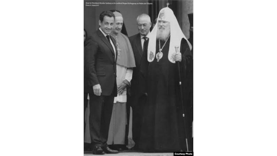 Президент Франции Николя Саркози, кардинал Ечегоррай, Н.И. Кривошеин, Патриарх Алексий II. Елисейский дворец, Париж, 2007г. Визит во Францию патриарха Алексия.