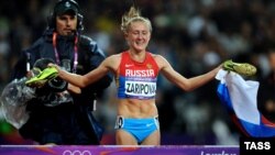 Юлія Заріпова після допінгової перемоги в бігу на 3000 м із перешкодами, Лондон, 7 серпня 2012 року