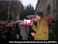 Євген Деркач під час акції протесту навесні 2015 року