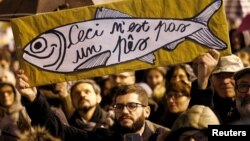 Manifestație a „sardinelor" împotriva liderului dreptei italiene Matteo Salvini, în Reggio Emilia, regiunea Emilia-Romagna.
