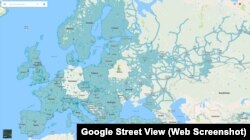 Блікітным пазначаныя месцы, дзе даступныя панарамы Google Street View