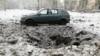 A pockmarked street in Donetsk following fighting between the Ukrainian Army and Russia-backed separatists earlier this month.