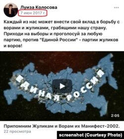 Скриншот со страницы Луизы Колосовой