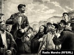 Молодой Сталин – пропагандист среди рабочих. Картина 1940-х годов