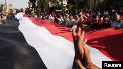 محتجون مصريون يرفعون علم بلادهم