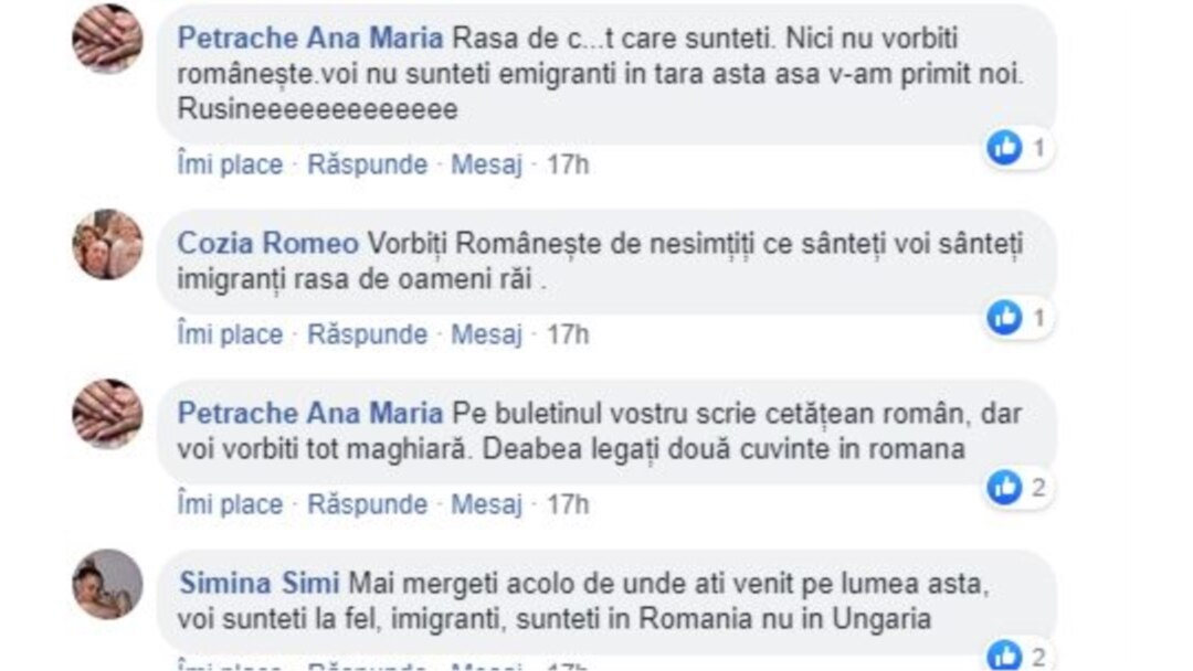 Câteva comentarii pe facebook, la reportajul video despre conflictul de la Ditrău. Peste 2.000, cu exprimări vulgare, au fost șterse