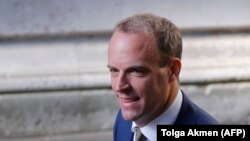 Britain's Foreign Secretary Dominic Raab arrives at 10 Downing street for a cabinet meeting in London, July 25, 2019