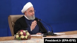 Iranian President Hassan Rohani speaks during a cabinet meeting in Tehran on May 6.
