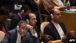 هیات نمایندگی ایران هنگام سخنرانی رییس جمهوری آمریکا