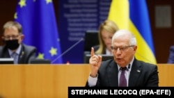 BELGIUM – European Union foreign policy chief Josep Borell addresses the special session to debate its response to the Russian invasion of Ukraine, in Brussels, Belgium March 1, 2022