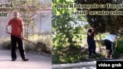 The three activists are shown cleaning toilets and performing other manual work around the prison in Baku.