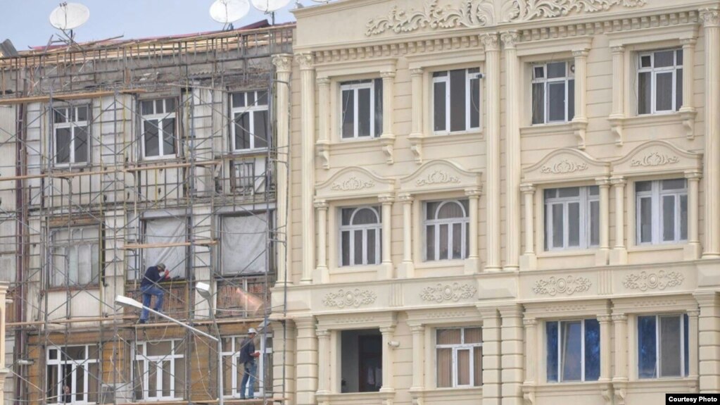 Khachmaz building covered foam (penoplast) plastic covering. Azerbaijan. may2017