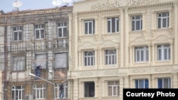 Khachmaz building covered foam (penoplast) plastic covering. Azerbaijan. may2017