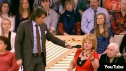 In February 2012, Russian television's "Let Them Talk," hosted by Andre Malakhov (pictured in a March 2012 broadcast), brought on Yorgin Tillaev's wife and sister to beg Nikolai Melnikov for forgiveness on prime-time TV.