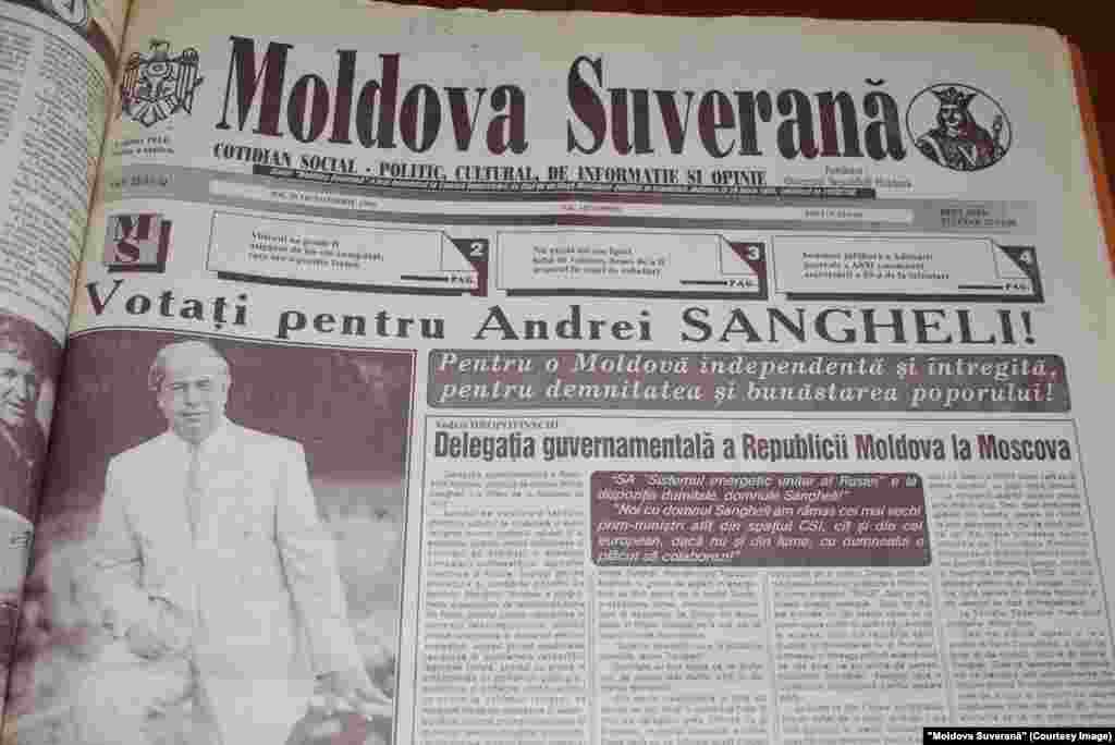 &quot;Moldova Suverană&quot;, 10 octombrie 1996, ziarul oficial al guvernului l-a susţinut în campanie pe premierul Andrei Sangheli