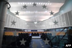 France - This photo shows the inside of the European Court of Human Rights (ECHR) in Strasbourg, eastern France, on February 7, 2019.