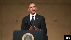 U.S. -- US President Barack Obama speaks during the dedication ceremony at the National September 11 Memorial and Museum at Ground Zero in New York, New York, USA, 15 May 2014.