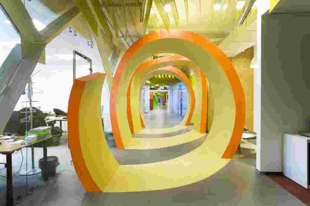 The spiral patterns appear to be decorative, but separate passageways from work spaces.