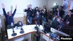 Armenia - Opposition leader Nikol Pashinian and his supporters seize the offices of Armenian Public Radio in Yerevan, 14 April 2018.