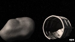 Астероидди кармап калуучу көлүк-робот (иллюстрация).