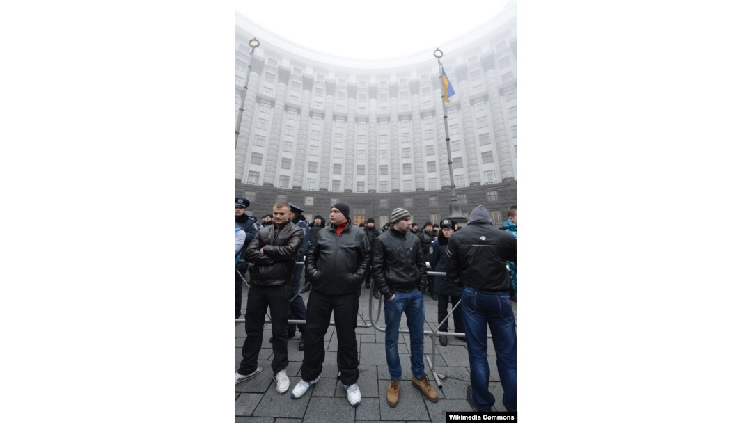 Ultras formed self-defense groups to protect pro-democracy demonstrators from police and pro-government thugs known as "titushky" (pictured).