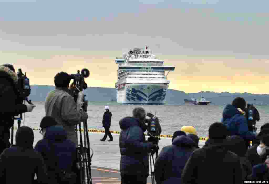 The Diamond Princess is currently moored off the port of Yokohama, Japan with police vessels patrolling to stop civilians from getting too close. &nbsp;