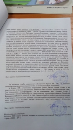 Заключение судебно-медицинской экспертизы осмотра Вадима Рудина