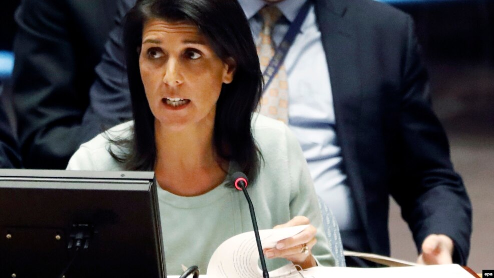 U.S. Ambassador to the United Nations Nikki Haley speaks to the UN Security Council on February 2.
